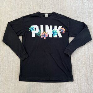 PINK Victoria’s Secret Floral Embroidered Long Sleeve Cotton Tee Shirt Top XS